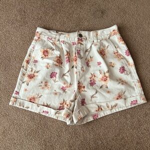 American Eagle Outfitters Floral High Waist Shorts - Cream and Pink